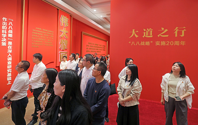 大道之行——“八八戰(zhàn)略”實(shí)施20周年大型主題展覽開展以來，觀眾絡(luò)繹不絕。